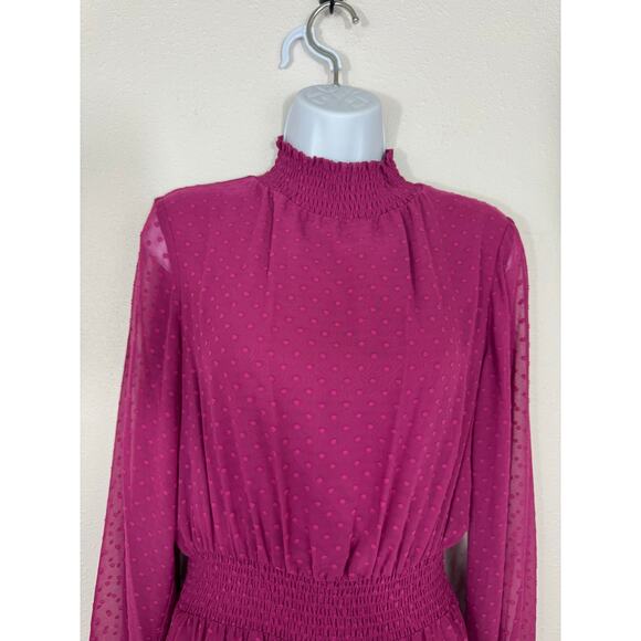 Nanette Nanette Lepore Raspberry Swiss Dot Tiered Dress NWT Size 8 - Picture 3 of 10